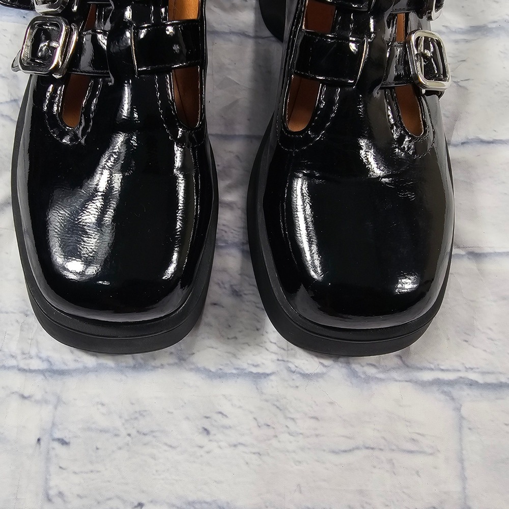 Joystry Platform Mary Jane Womens 42 9 Black Patent Leather Double Buckle Wedge - Picture 4 of 10
